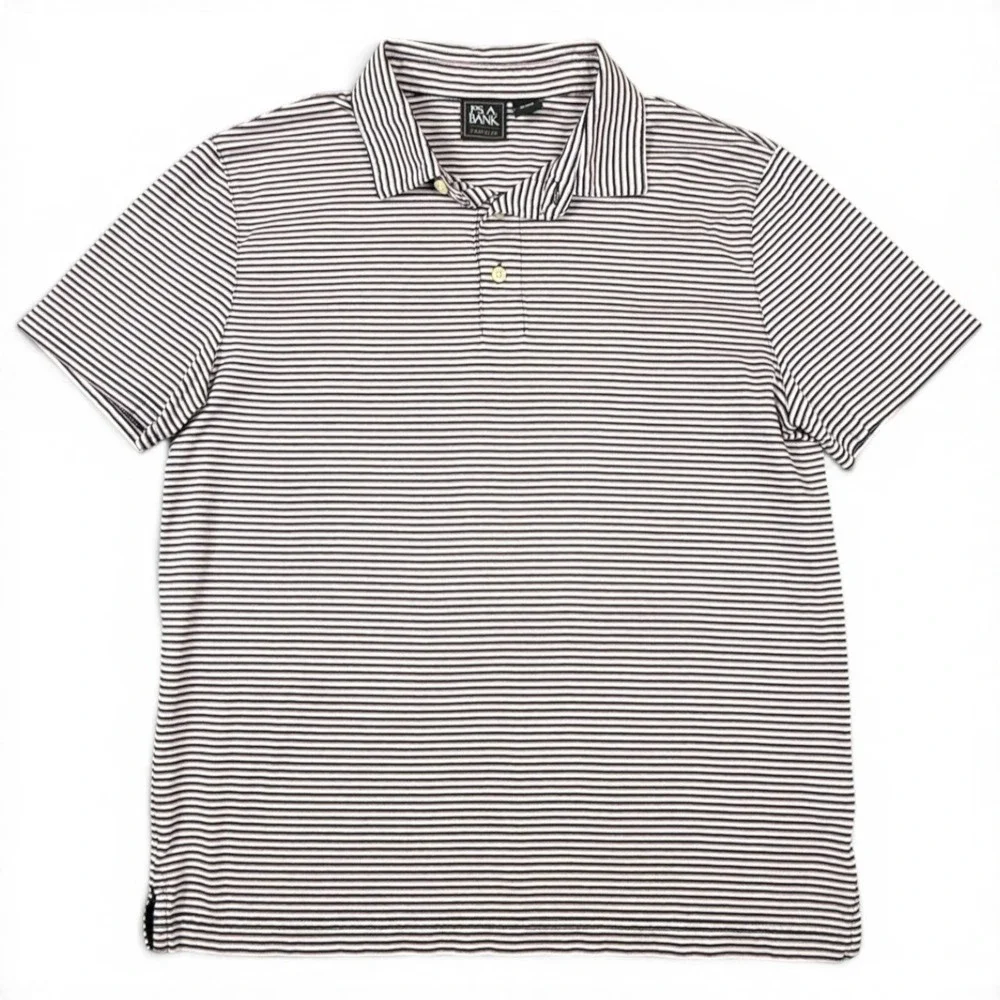 JOS A Bank Traveler Polo Shirt Mens M Navy White Pink Preppy Microstripe Cotton - Picture 1 of 7